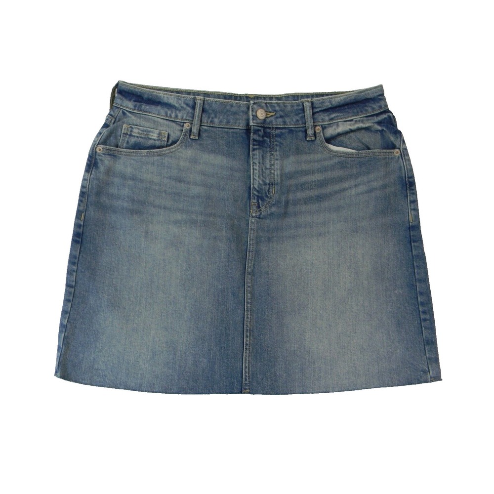 Old Navy Skirt Womens 12 Blue Denim Mini Retro Stretch Pockets Raw Hem